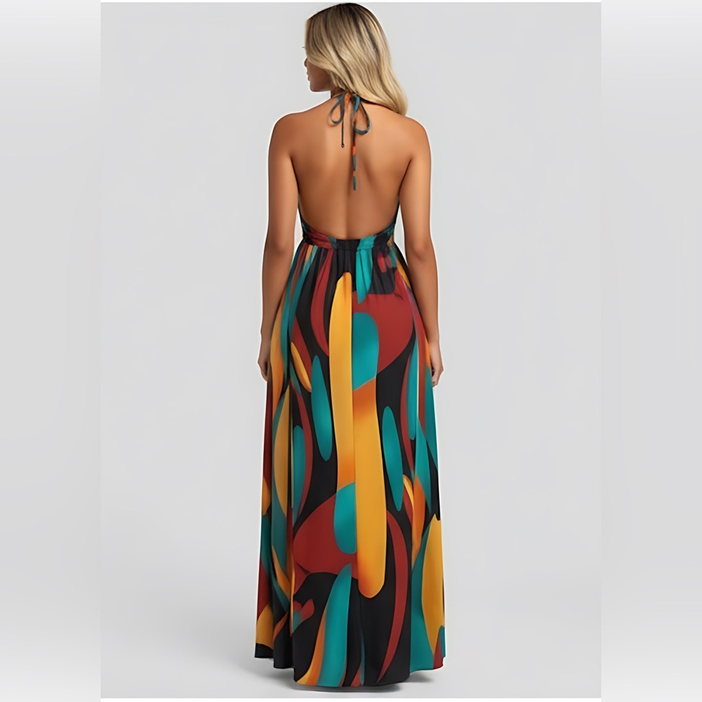 Boho Grahpic Print Cami Double Split Thigh Maxi Dress - Picture 3 of 9